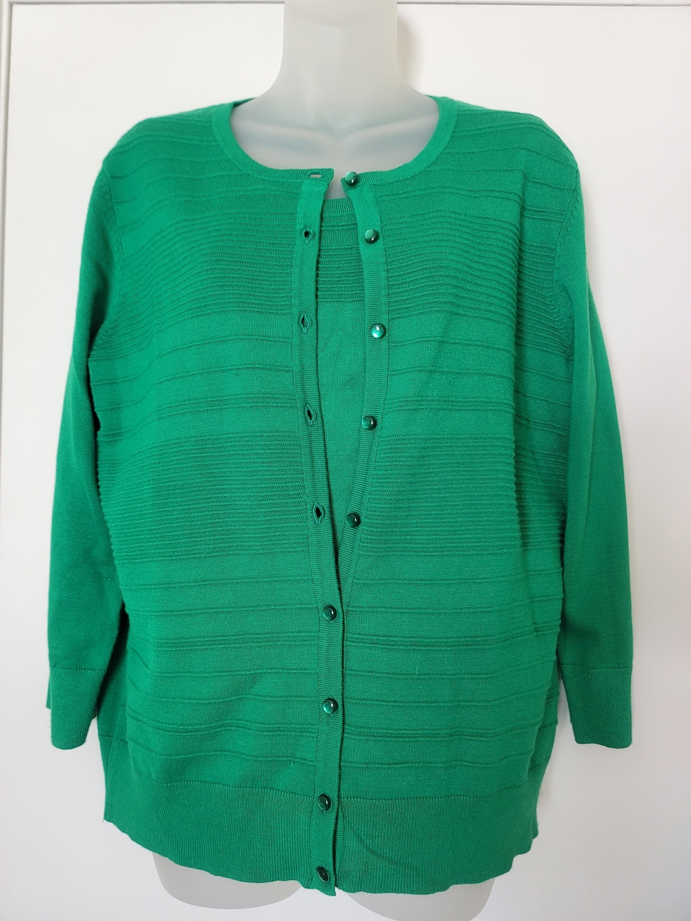 Cable & Gauge Emerald Green Ribbed Button-Front Cardigan Set